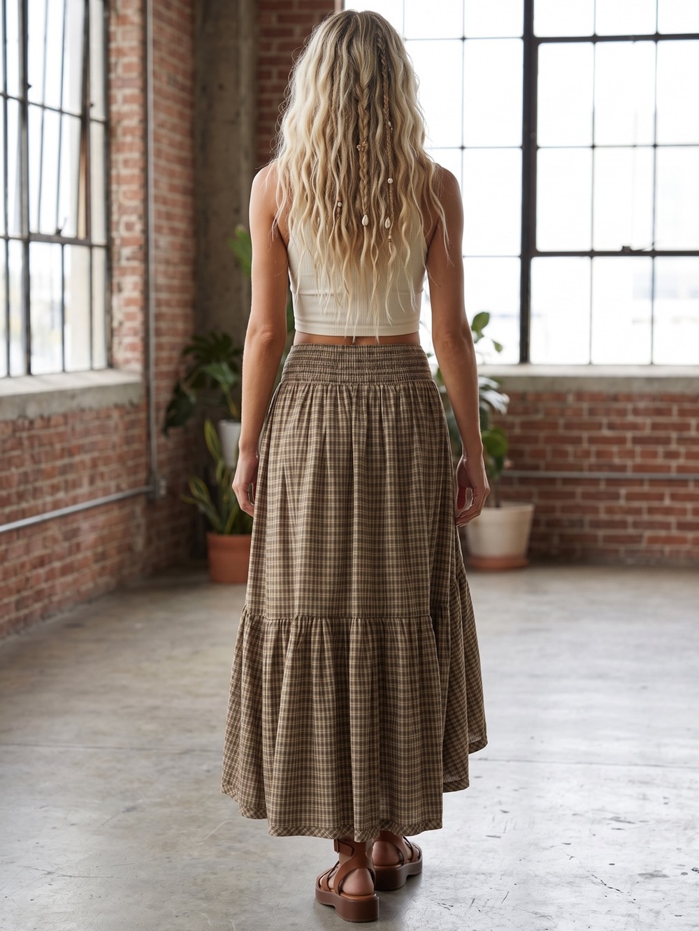 NWT Promesa Plaid High Low Asymmetrical Smocked Maxi Skirt - Picture 3 of 6